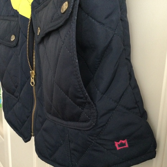 NWT Womens Navy Stripe Quilted Vest Puffer Pink Green Vest - Picture 6 of 11